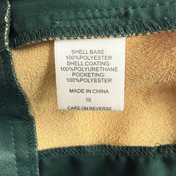 NY & Company Faux Leather High Waist Belted Straight Leg Dark Green Pants SZ 16 - Picture 8 of 9